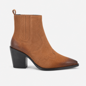 Bottines Santiags Basses en Daim Camel Patiné