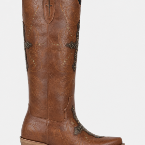 Bottes Santiags Marron à Croix Brodées et Rivets