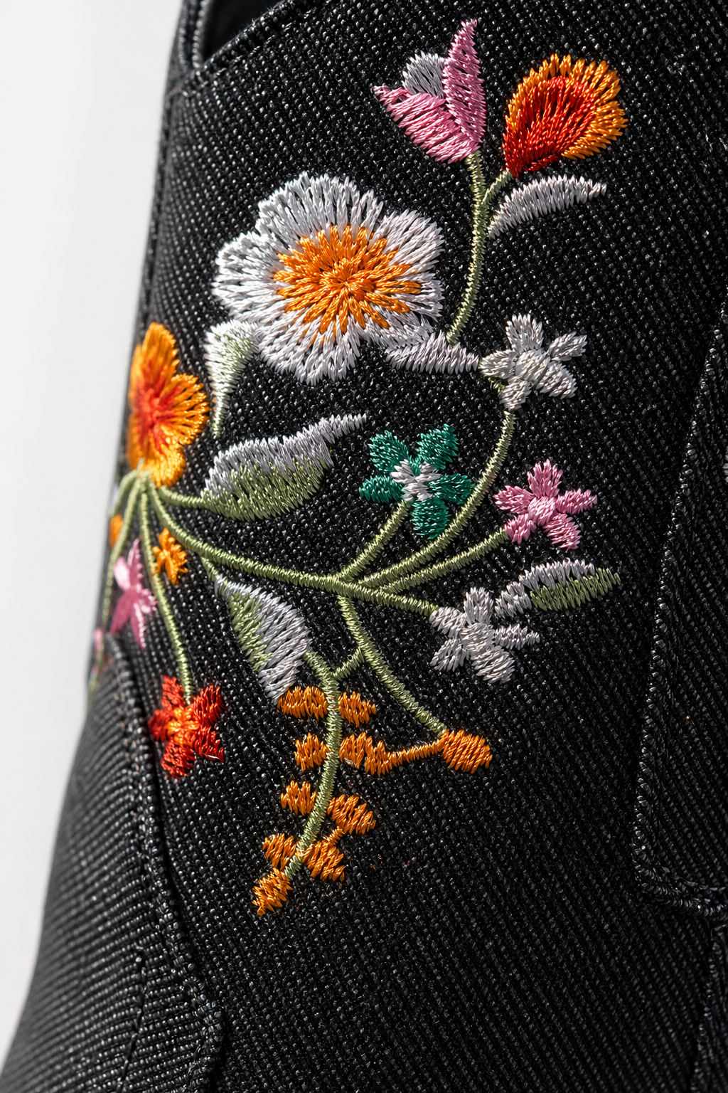 Bottes Santiags Noires à Motifs Floraux Brodés – Image 6
