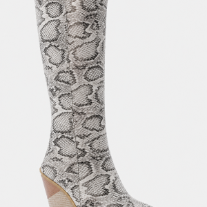 Bottes Santiags Hautes à Imprimé Serpent et Talon Biseauté