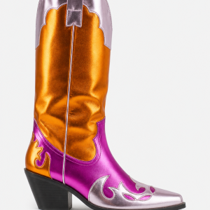 Bottes Santiags Métallisées Orange Fushia à Motifs Flammes