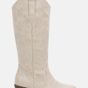 Bottes Santiags en Effet Daim Écrues à Broderies Western
