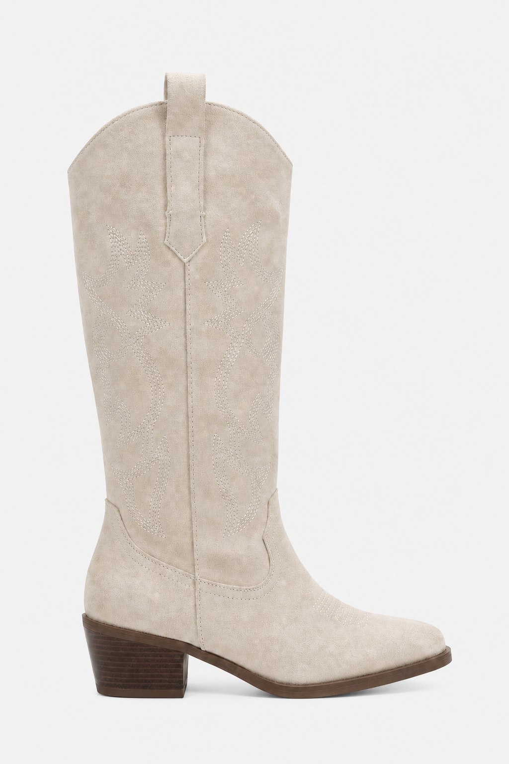 Bottes Santiags en Effet Daim Écrues à Broderies Western