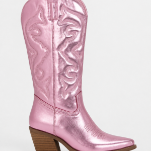 Bottes Santiags Rose Métallisé à Broderies