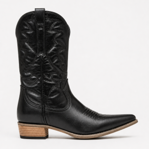Bottes Santiags Noires Brodées en Similicuir