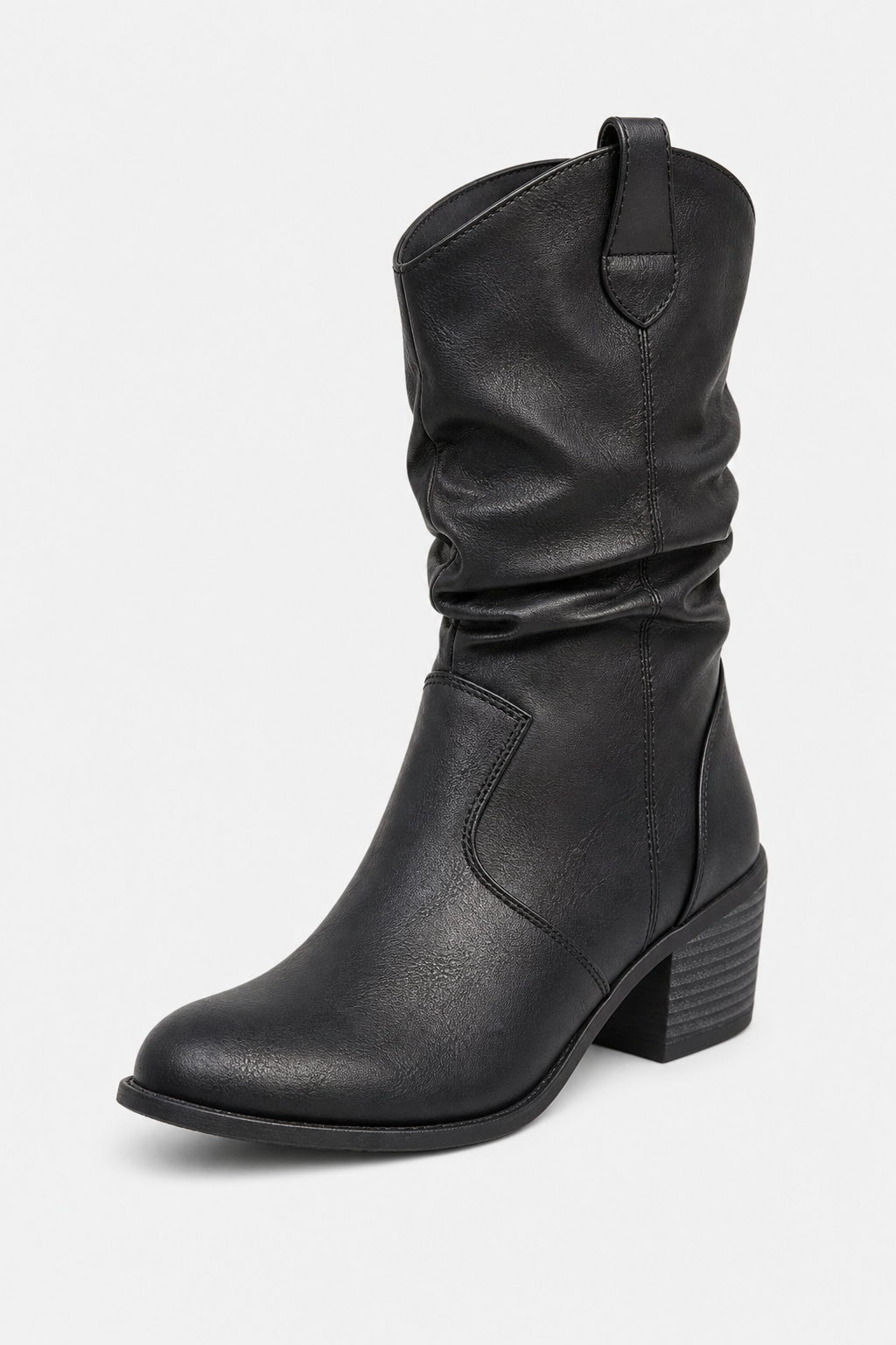 Bottes en Similicuir Noir Froncées à Talon Carré – Image 5