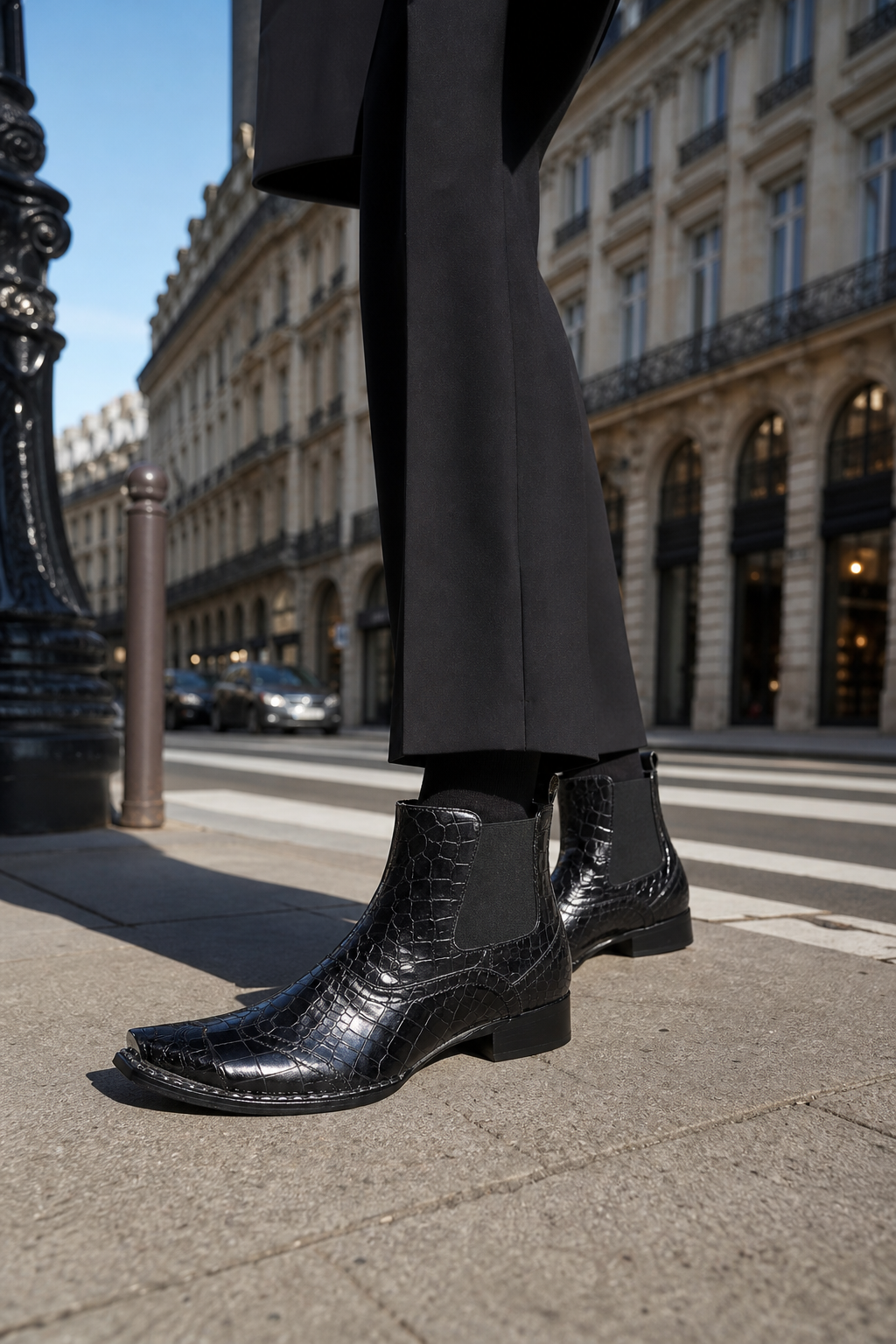 Bottines Homme Noires Façon Croco à Bout Pointu Métal – Image 3