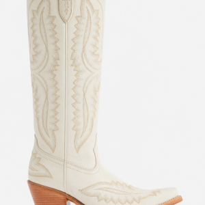 Bottes Santiags Crème en Similicuir à Broderies Western
