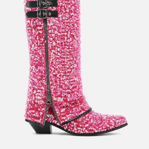 Bottes Santiags Roses Vives à Paillettes et Boucles