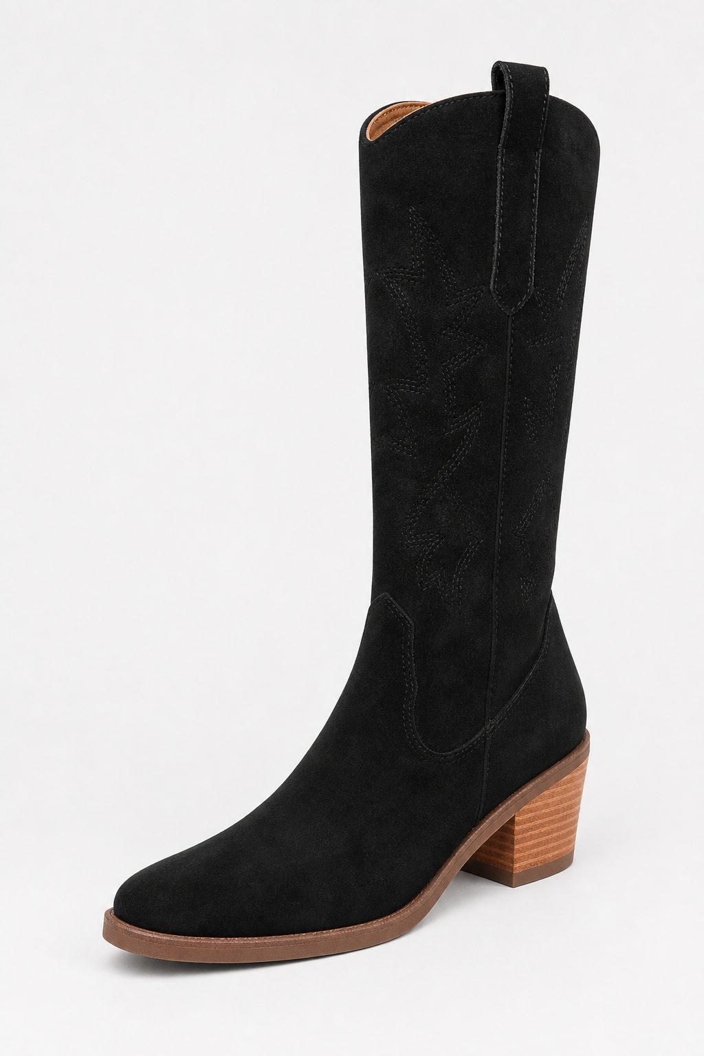 Bottes Santiags en Effet Daim Noir à Motifs Brodés – Image 5
