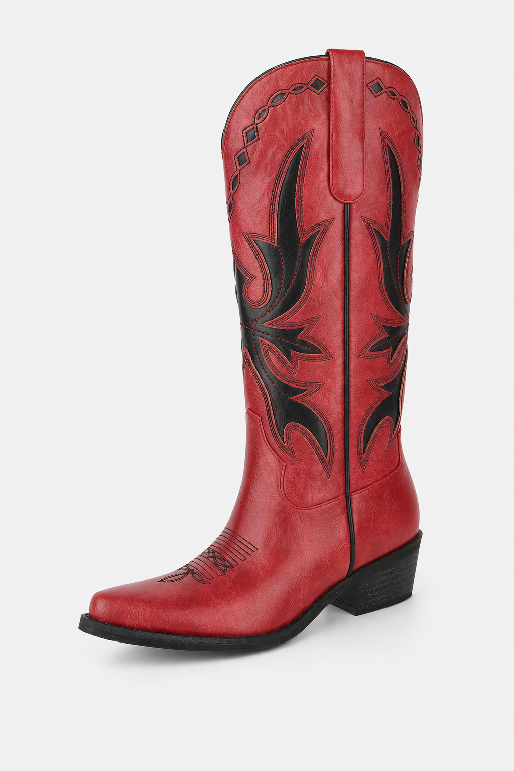 Bottes Santiags Rouges à Motifs Western Noirs – Image 5
