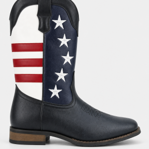 Botte de Cowboy Noire à Drapeau Américain et Étoiles
