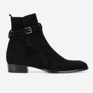 Bottine en Daim Noir à Bride à Boucle