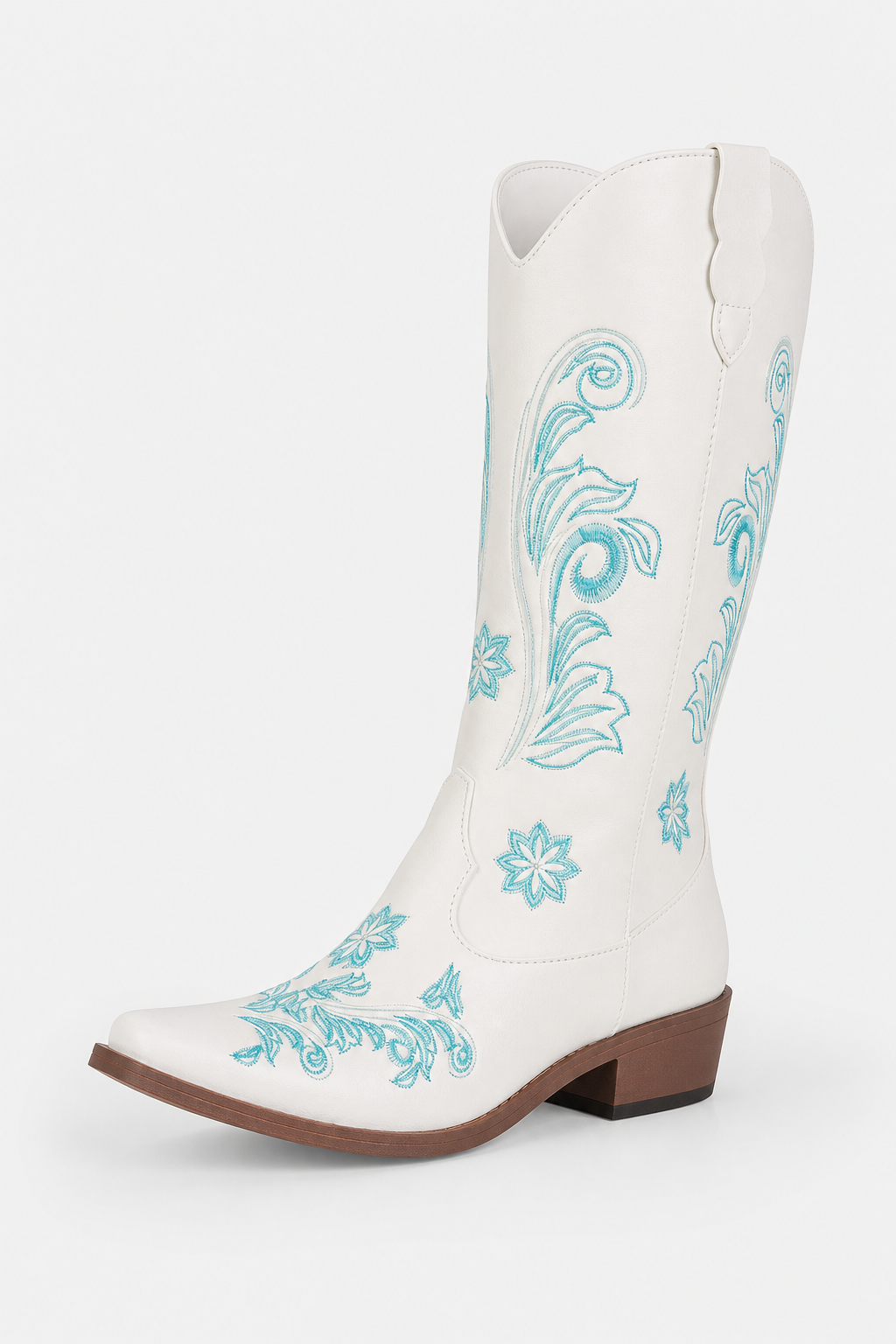 Bottes Santiags Blanches à Broderie Florale Bleu Ciel – Image 5