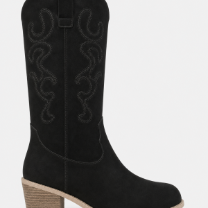 Bottes Santiags en Effet Daim Noir Brodées à Talon Carré