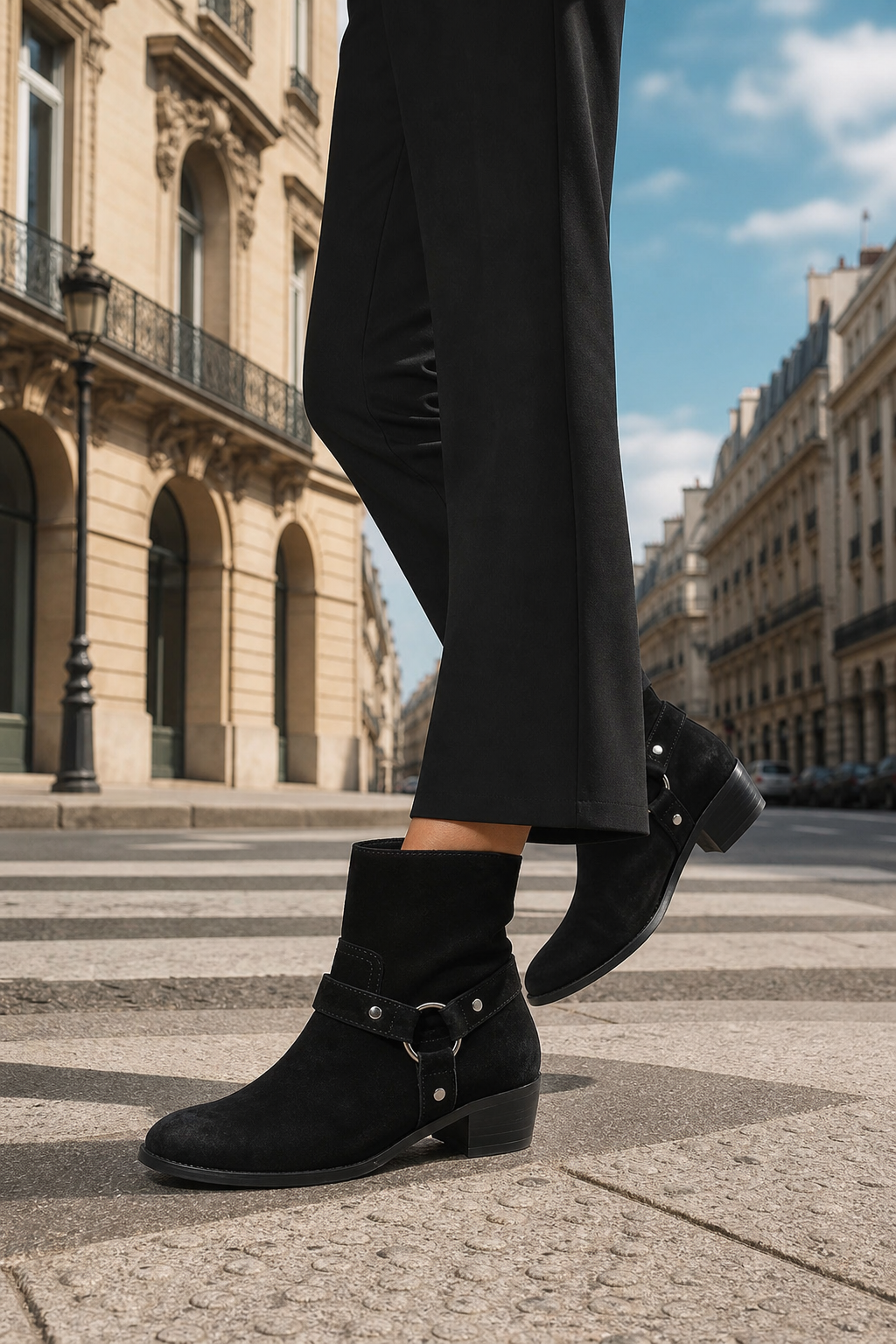 Bottines en Daim Noir à Bride Harnais et Anneau – Image 3
