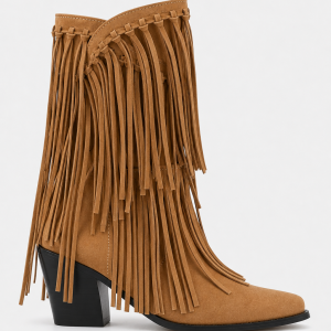 Bottines Country en Daim Camel à Franges Mi-Mollet