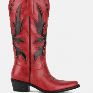 Bottes Santiags Rouges à Motifs Western Noirs