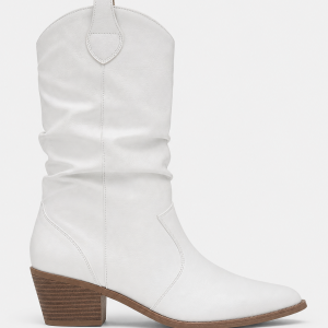 Bottes Santiags Blanches Mi-Mollet Froncées