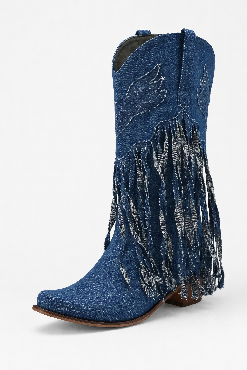 Bottes Country en Denim Bleu à Ailes Brodées et Franges – Image 5