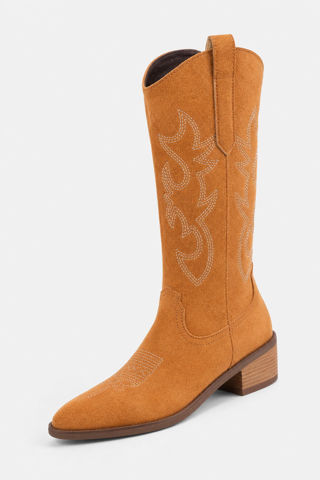 Santiags Mi-Hautes en Effet Daim Fauve à Broderies Western – Image 5
