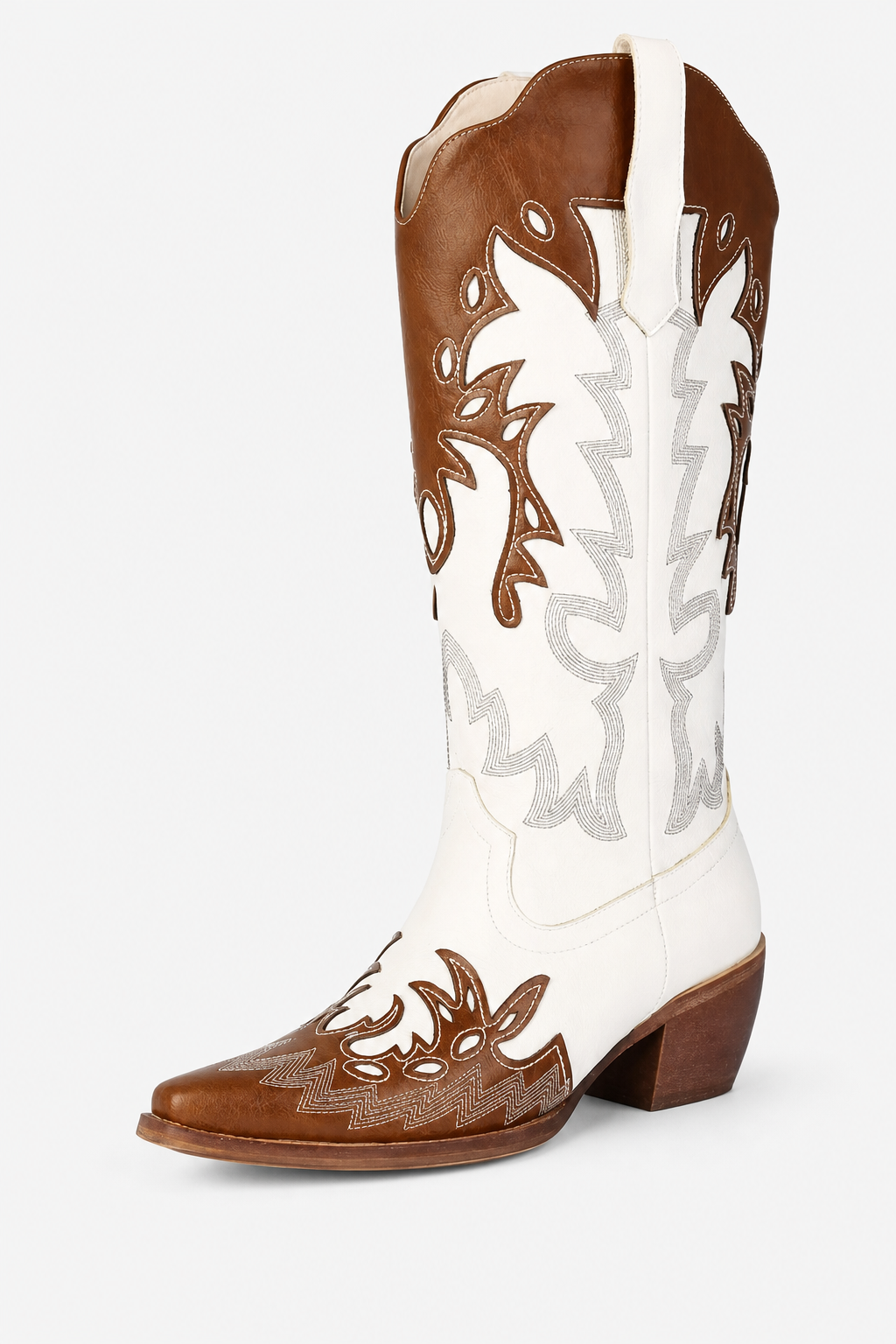 Bottes Santiags Blanches et Cognac à Broderies Western – Image 5