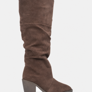 Bottes en Effet Daim Marron Froissées à Talon Bloc