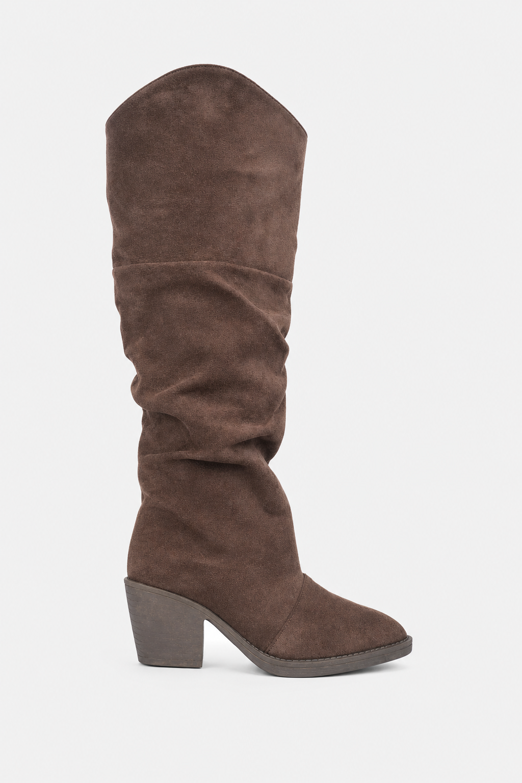 Bottes en Effet Daim Marron Froissées à Talon Bloc