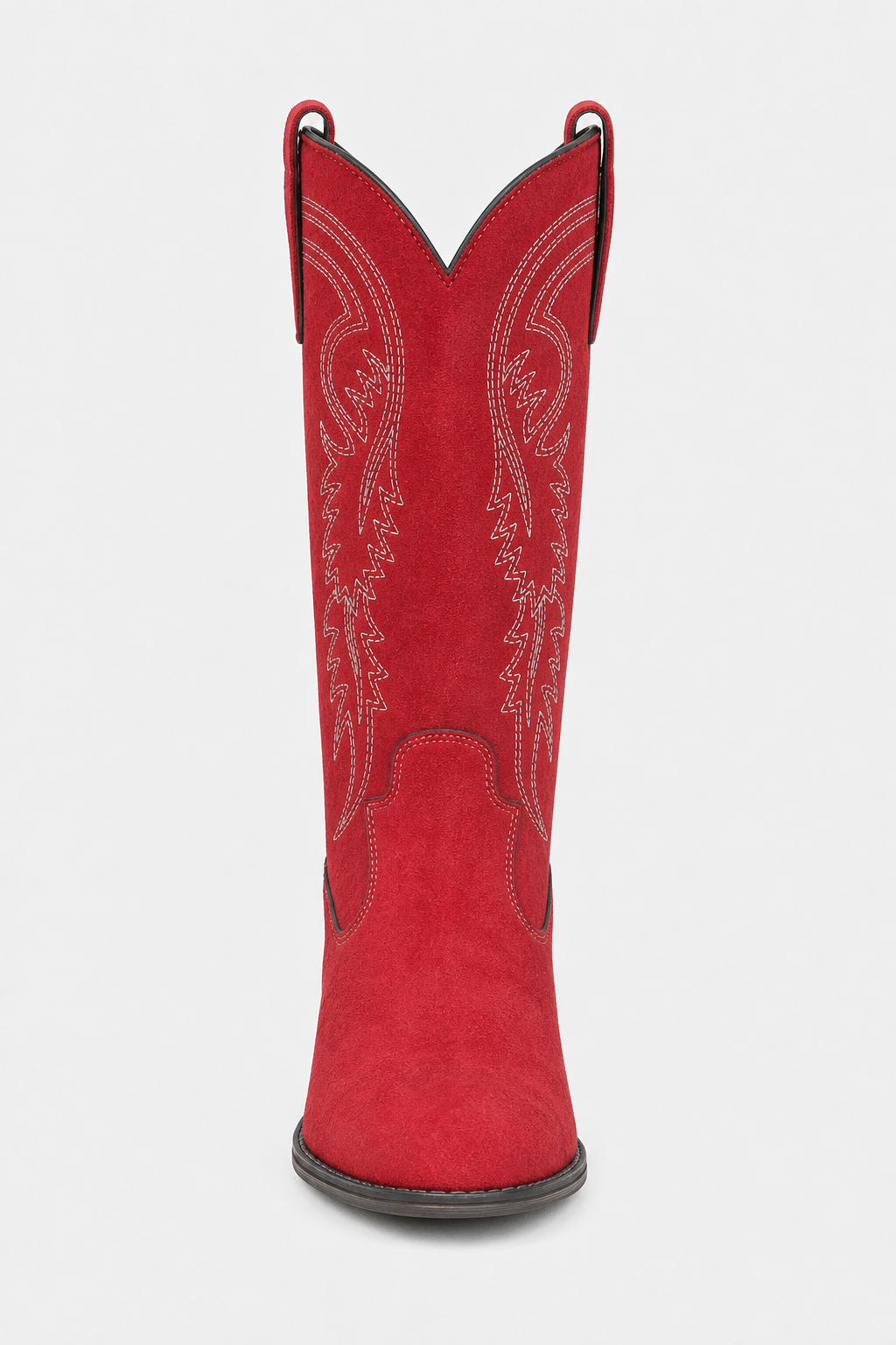Bottes de Cowboy Mi-Hautes en Effet Daim Rouge à Broderies Western – Image 4