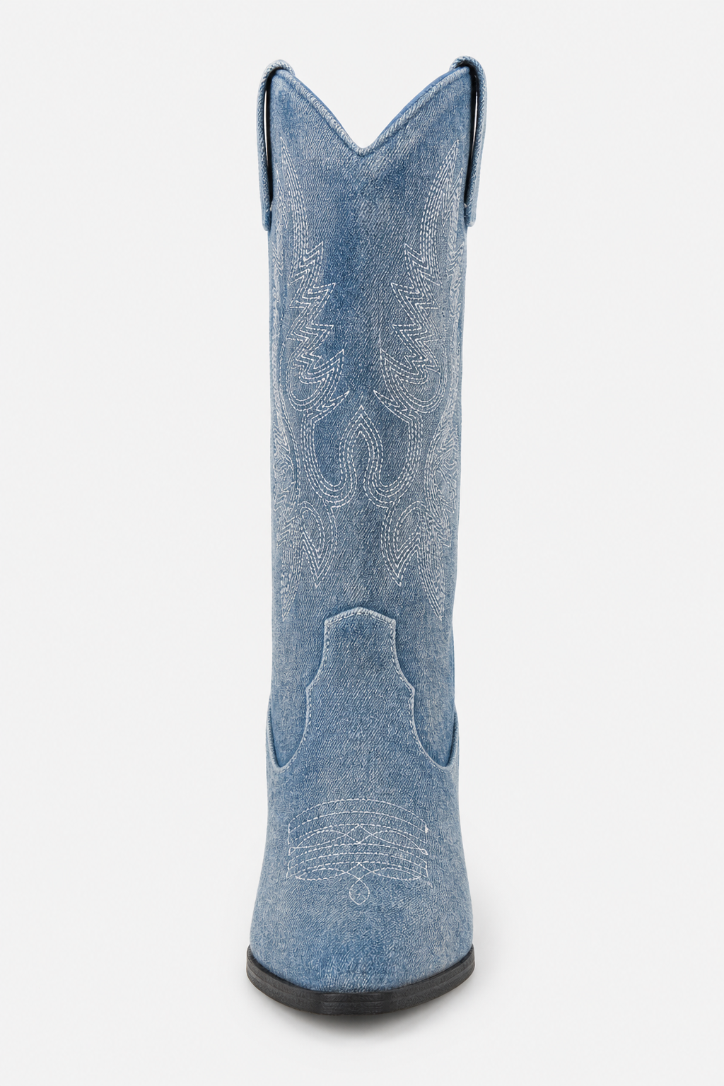 Bottes Santiags en Denim Bleu Délavé Brodées à Talon de 5 cm – Image 4