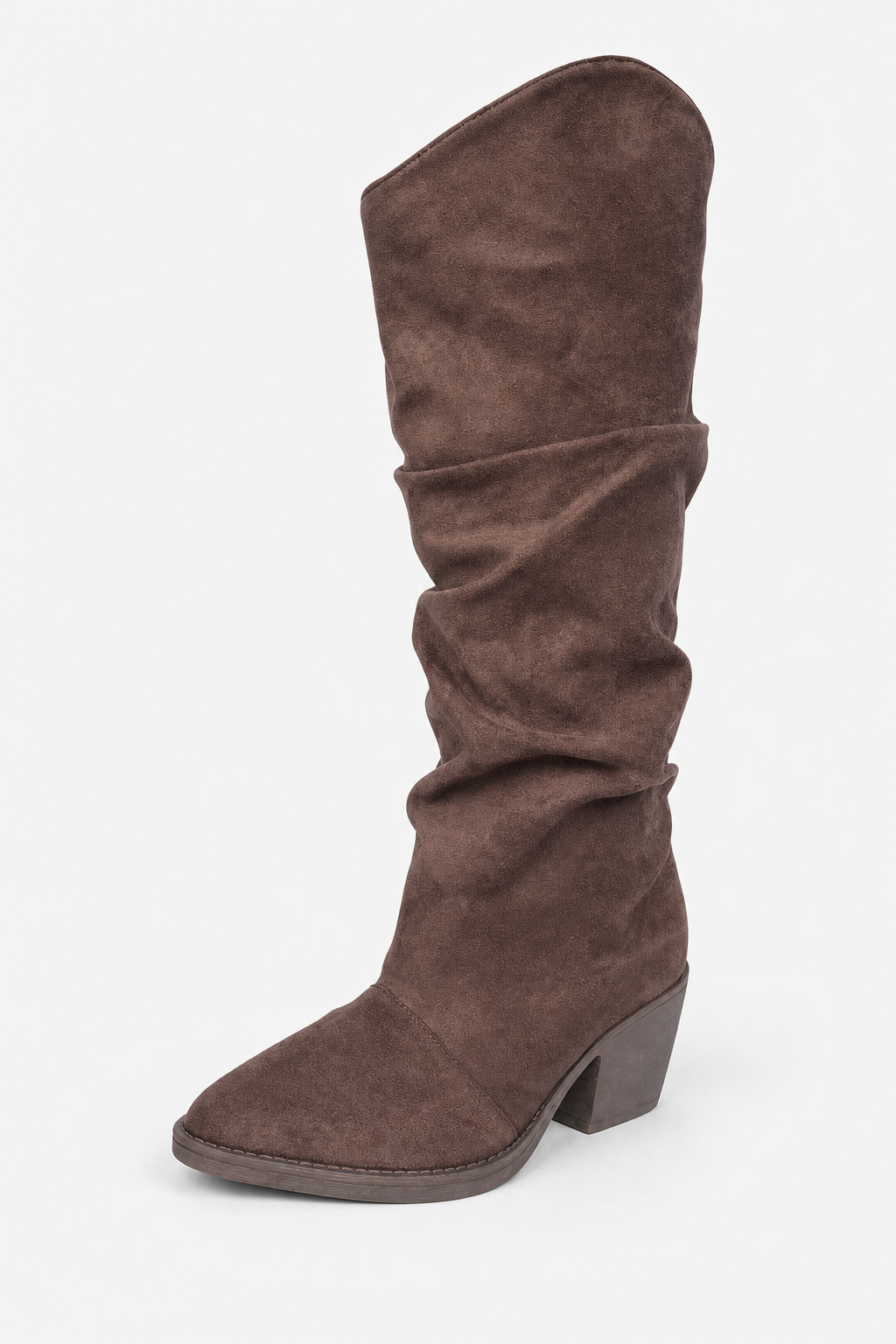 Bottes en Effet Daim Marron Froissées à Talon Bloc – Image 5