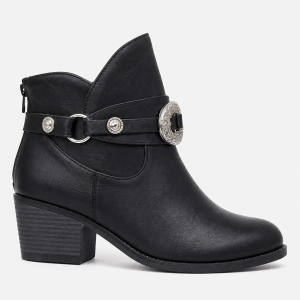 Bottines Noires Style Western à Boucles Argentées