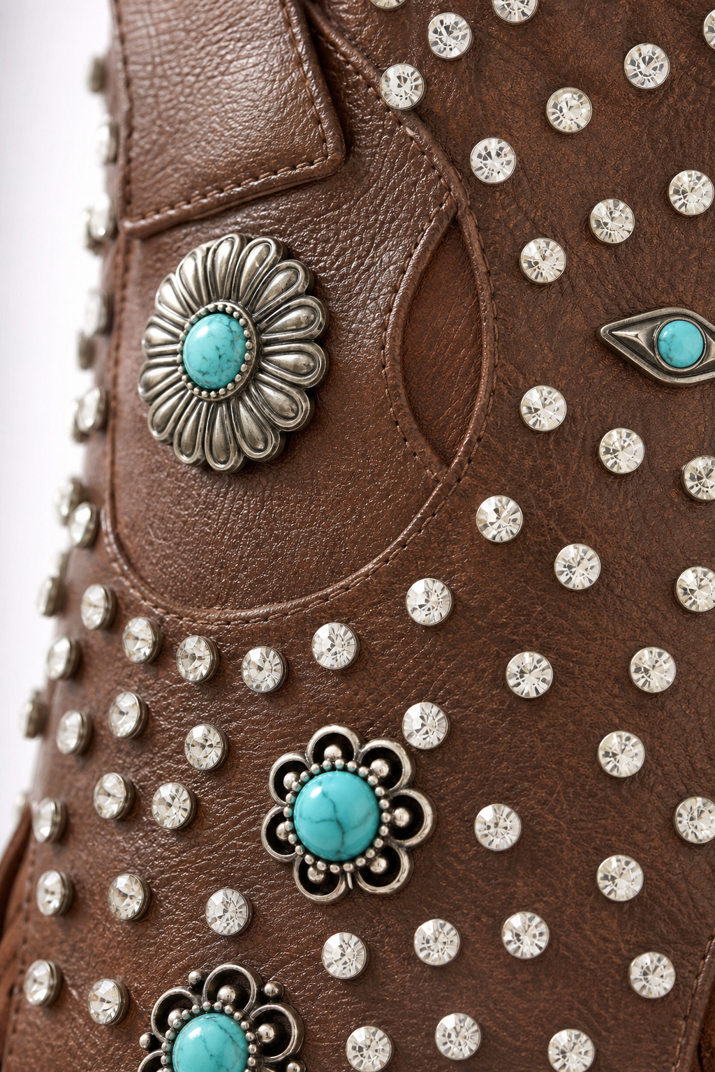 Bottes Santiags Cloutées Marron à Franges et Turquoise – Image 6