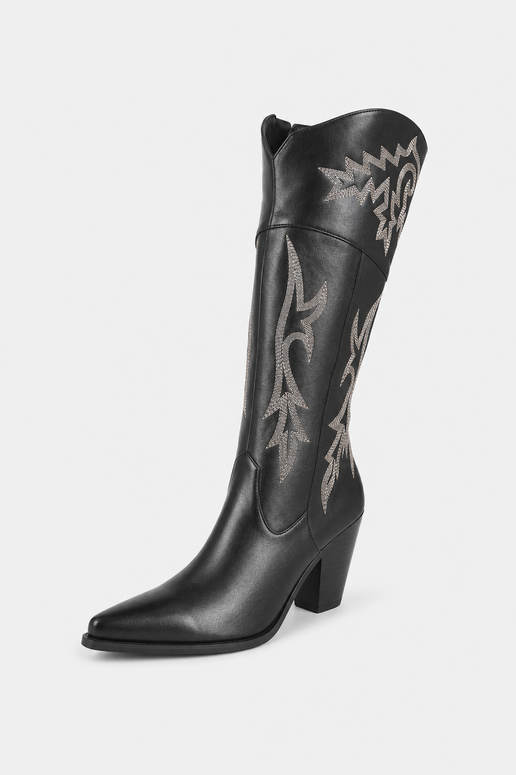 Bottes Santiags Hautes en Similicuir Noir à Broderies Argentées – Image 5