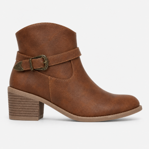 Bottines en Similicuir Marron Style Western à Boucle