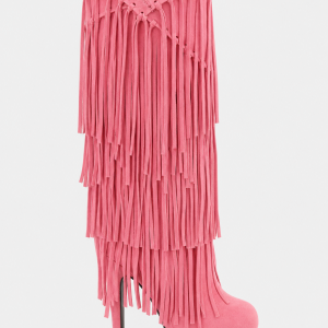 Bottes Montantes à Franges en Suédine Rose Vif