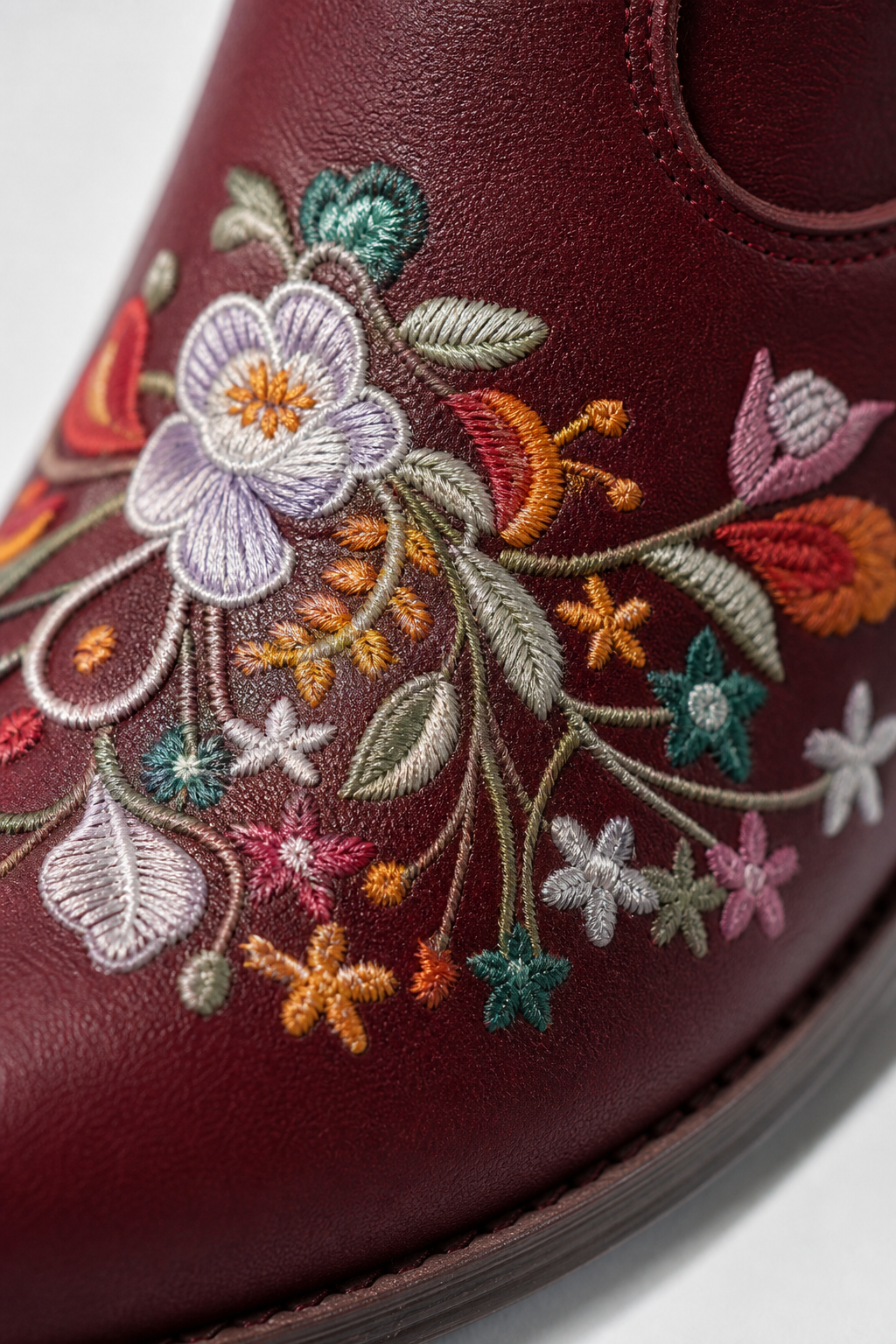 Bottes Santiags en Similicuir Bordeaux à Motifs Floraux – Image 6