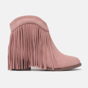 Bottines à Franges en Effet Daim Rose Poudré