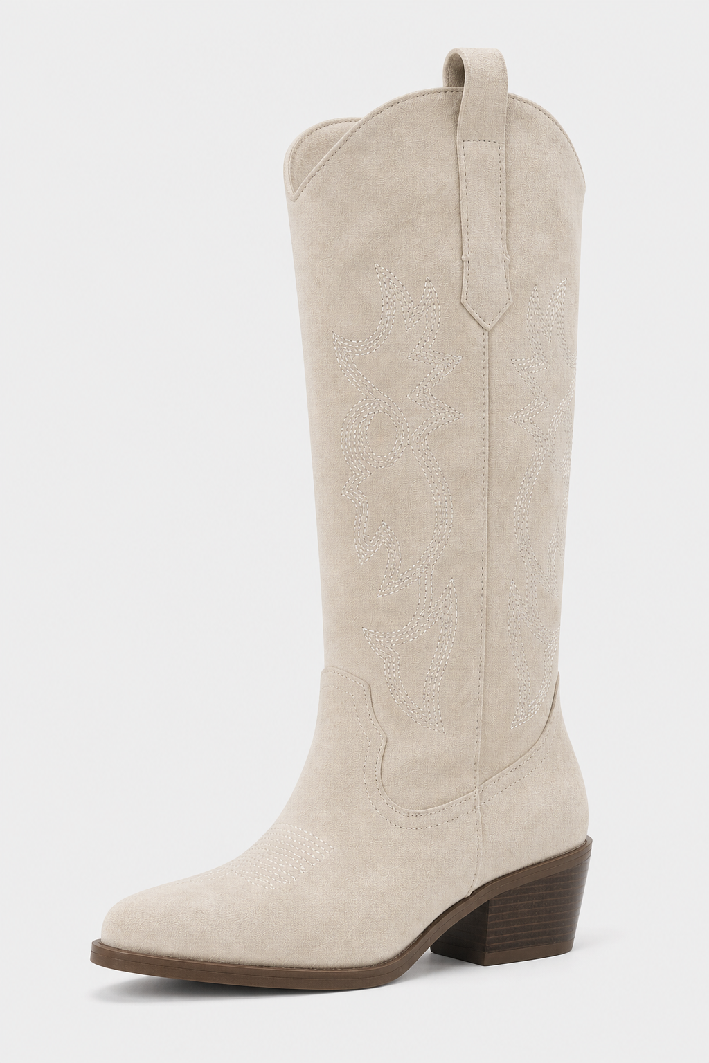 Bottes Santiags en Effet Daim Écrues à Broderies Western – Image 6