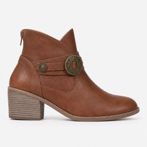Bottines Western en Similicuir Marron à Médaillon