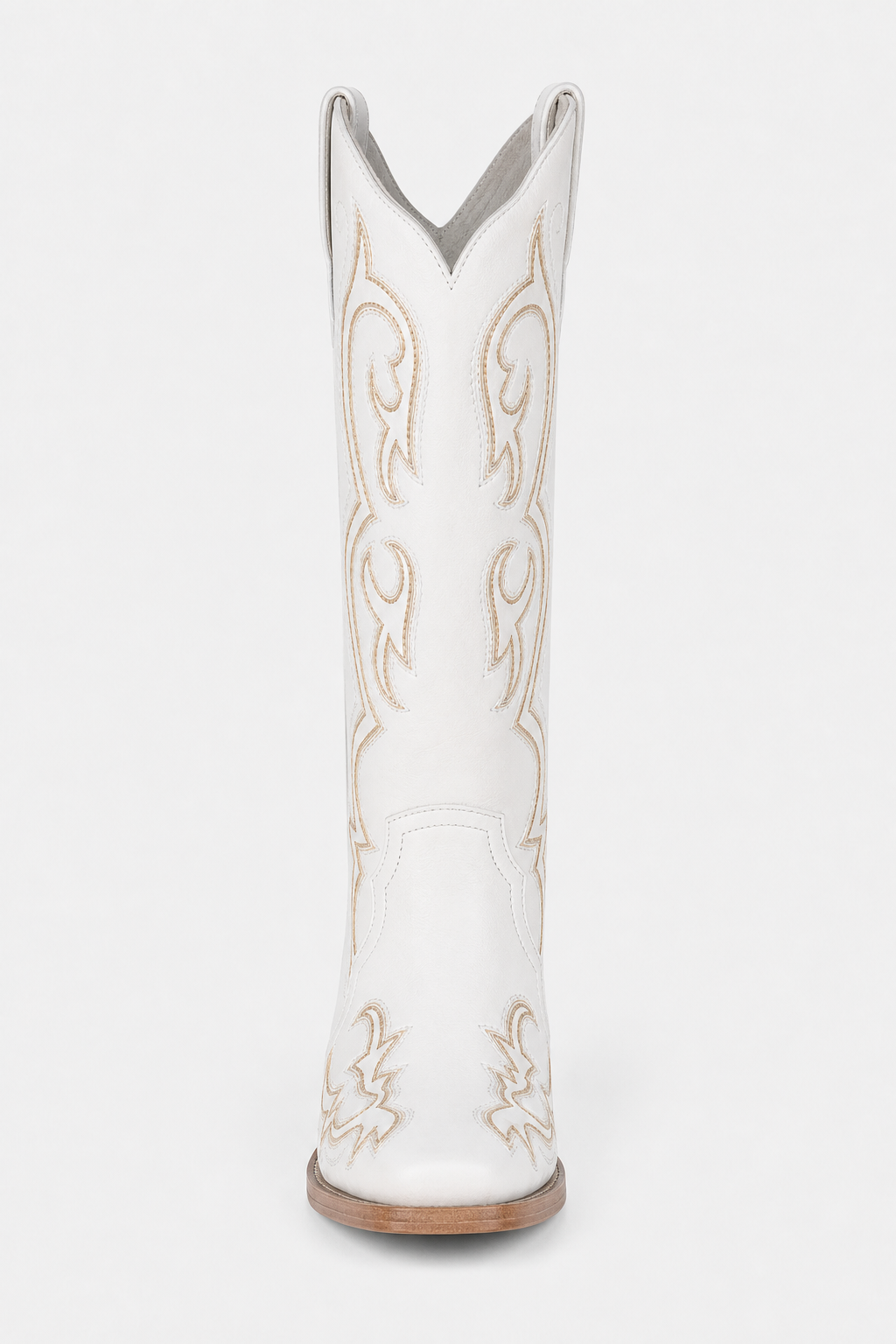 Bottes Santiags Blanches en Similicuir à Broderies Dorées – Image 3