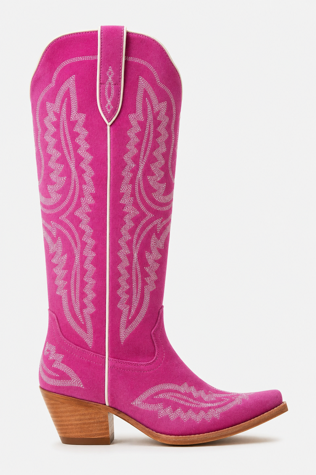 Bottes Santiags en Effet Daim Fuchsia avec Broderies