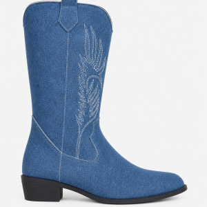 Bottes de Cowboy en Jean Bleu à Broderies Western