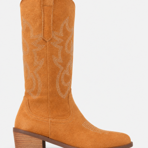 Santiags Mi-Hautes en Effet Daim Fauve à Broderies Western