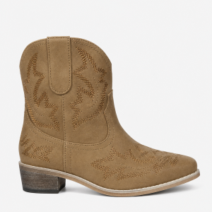 Bottines Santiags en Suédine Camel à Broderies