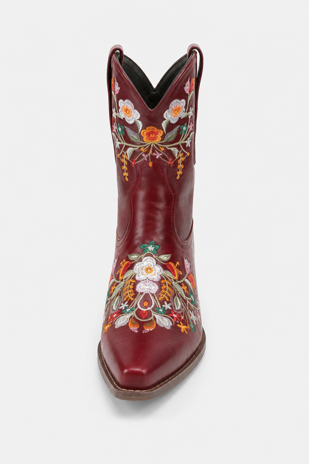 Bottes Santiags en Similicuir Bordeaux à Motifs Floraux – Image 4
