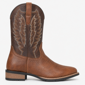 Bottes Santiags en Similicuir Marron à Broderies Ailées