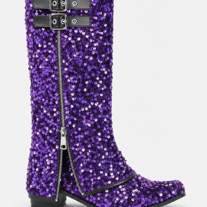 Santiags à Paillettes Violettes avec Boucles et Zips