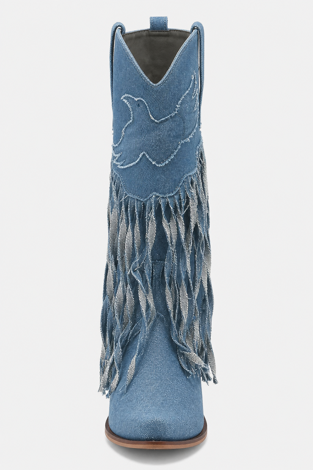 Bottes Santiags en Jean Bleu avec Motifs Ailés et Franges – Image 4