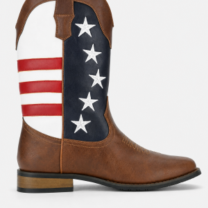 Bottes Western en Similicuir Marron et Drapeau US